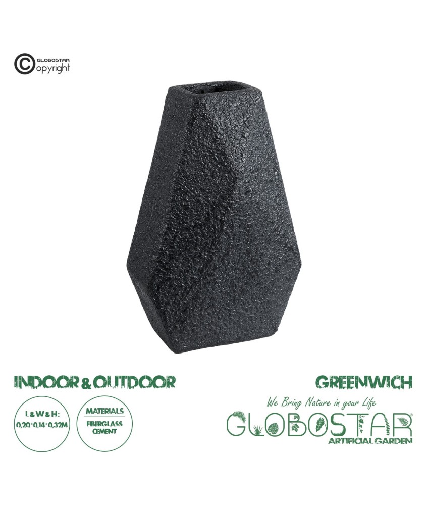 GloboStar® Artificial Garden GREENWICH 20786 Επιδαπέδιο Πολυεστερικό Τσιμεντένιο Κασπώ Γλάστρα - Flower Pot Μαύρο Μ20 x Π14 x Υ32cm